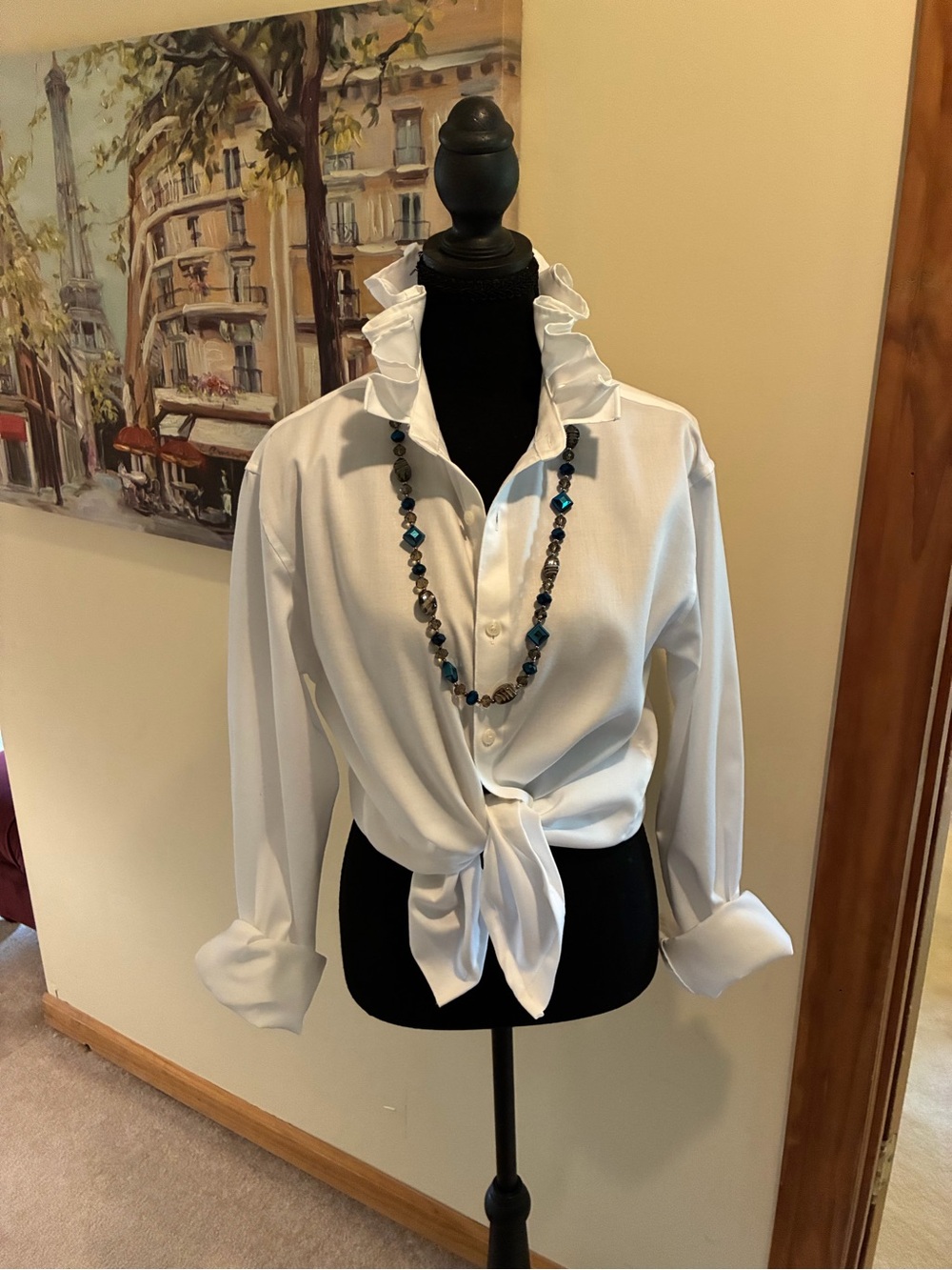 INC International Concepts White Ruffle Collar Tie-Front Button Down Shirt